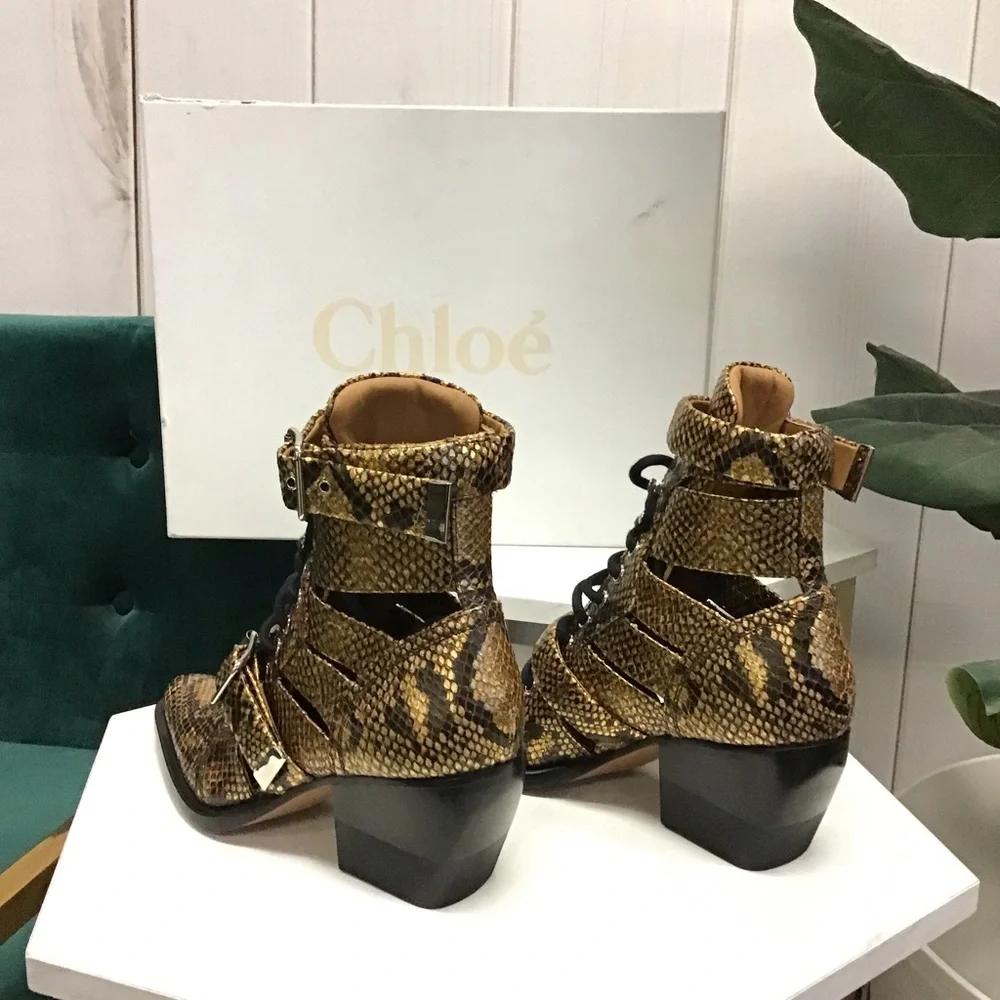 Chloe Rylee Python Harvest Gold Ankle Boots - Picture 2 of 5
